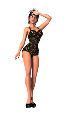 3D Rendering Pinup Girl on White