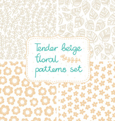 Set of 4 tender beige floral seamless patterns