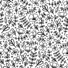 Black and white seamless floral pattern