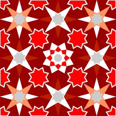 Imitation tiles, Arabic and Oriental stained glass star with geometric shapes and polygons and colorful green yellow and golden