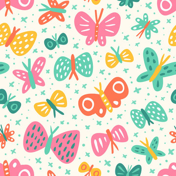Doodle butterflies seamless pattern