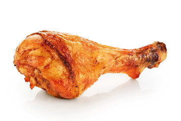 Fried chicken leg isolated on white background