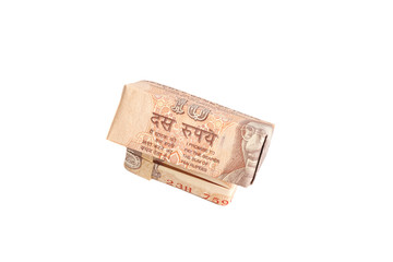 Origami Made of Indian rupee banknotes isolated on white backgro