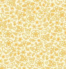 Little flowers and birds seamless pattern