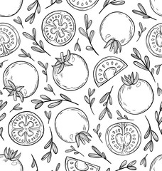 Sketched tomatoes seamless pattern