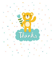 Cute bear says thanks, vector illustration