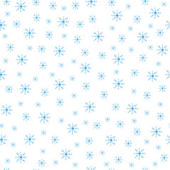 Seamless pattern from blue snowflakes on the white background