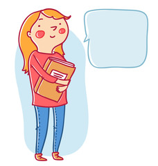 Cute girl with a book and speech bubble