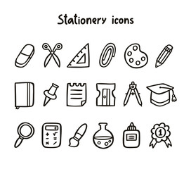 Stationery icons set in black and white