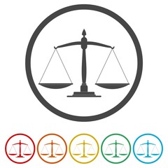 Scales of justice icon. Court of law symbol.