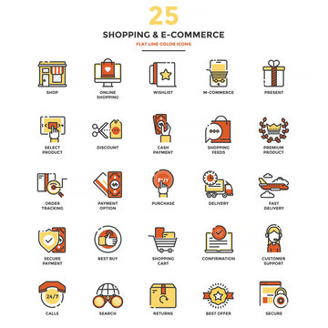 Modern Flat Line Color Icons- Shopping and E commerce