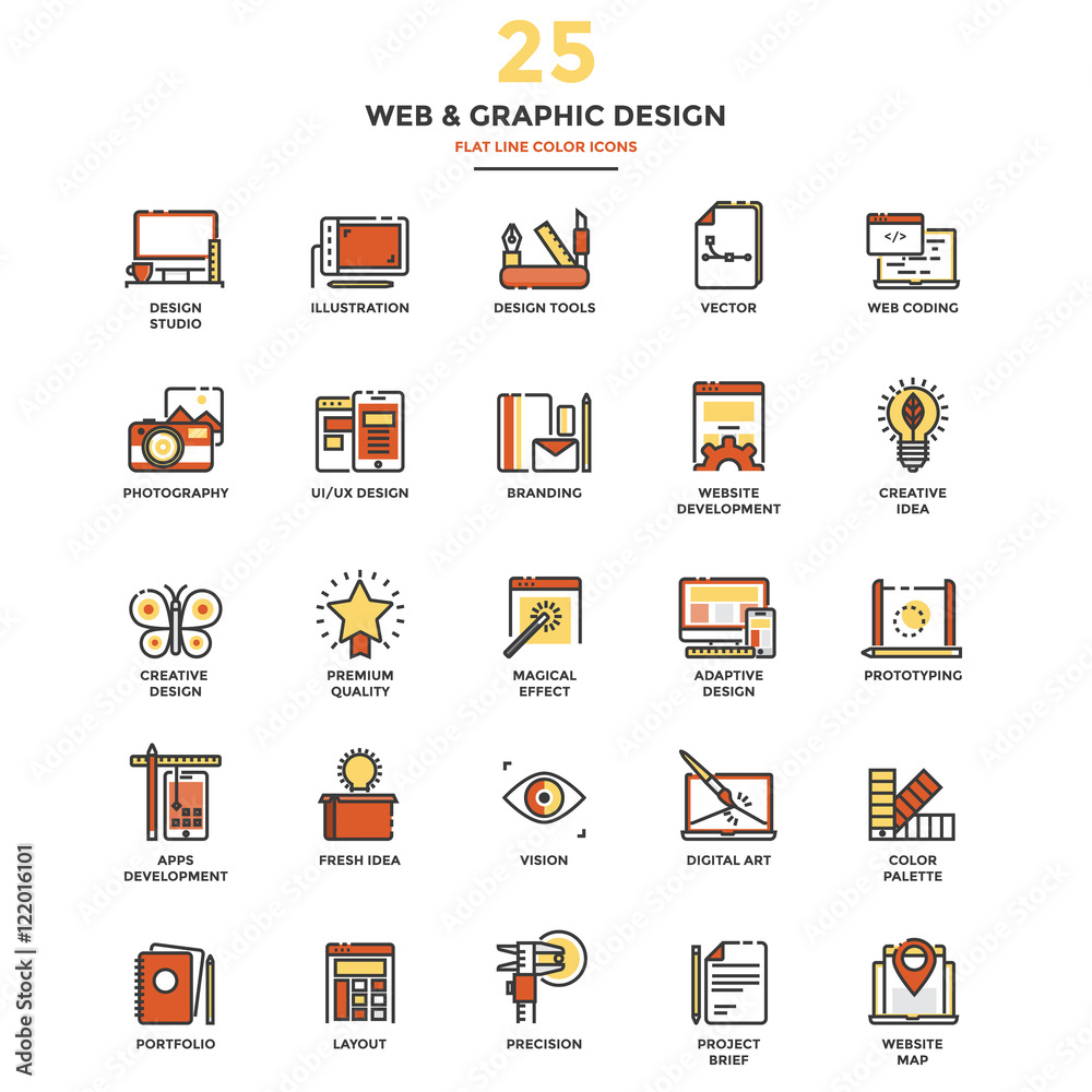 Wall mural flat line color icons- web and graphic design