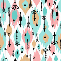 Boho seamless pattern with decorative arrows. Ethnic geometric print. Background texture. Vector illustration - 122016165