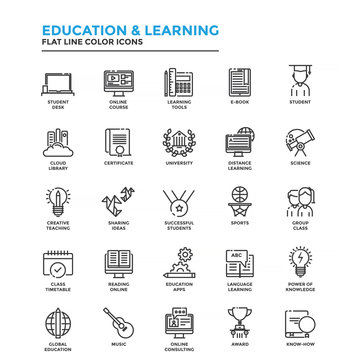 Flat Line Color Icons- Education and Learning