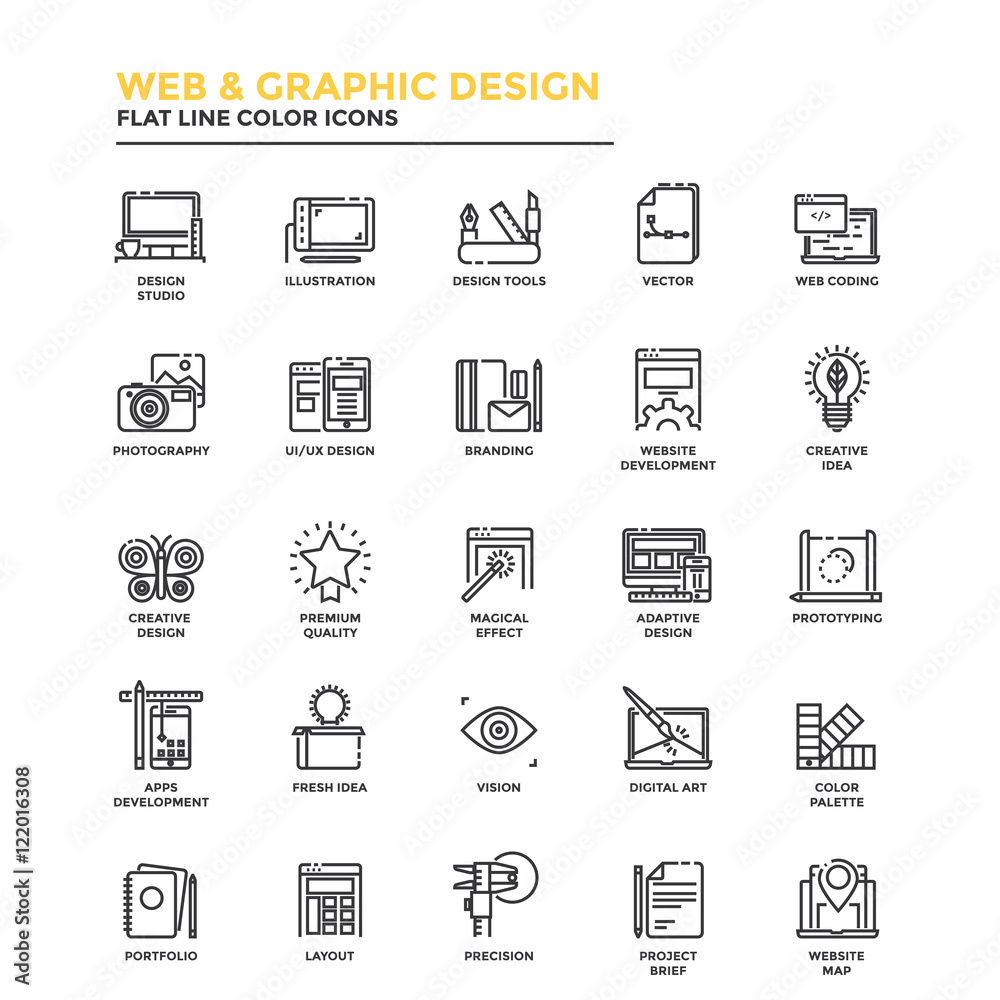 Poster flat line icons- web and graphic design