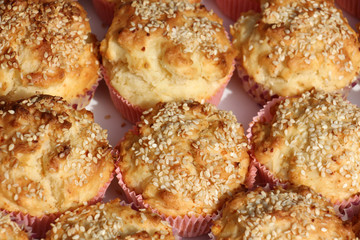 homemade light chip muffin with sesame seeds .food concept