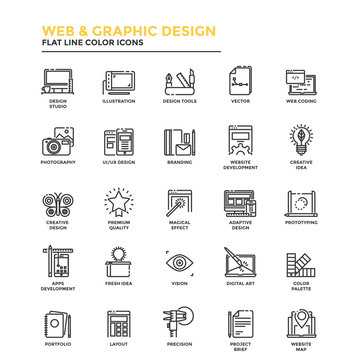 Flat Line Icons- Web and Graphic Design