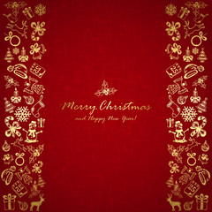 Golden Christmas elements on red background