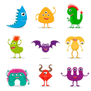 Cartoon monster set. Collection of cute monster characters.
