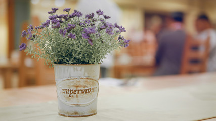 Bouquet of beautiful spring flowers on wooden table