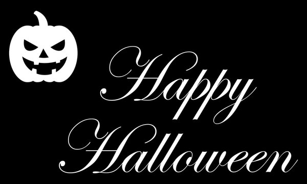 Icono plano texto Happy Halloween con calabaza