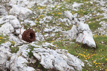 Barber wire left from WWI in the dolomites