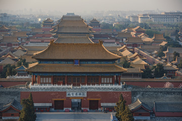 Beijing historic center, aerial view over the Forbidden City