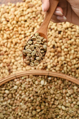 coffee beans in wooden spoon for background