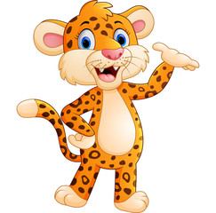 Fototapeta premium Cute cartoon leopard waving hand