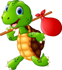 Naklejka premium Turtle traveling cartoon