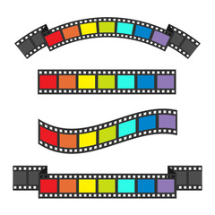 Rainbow flag Film strip frame set. Different shape ribbon. Design element. White background. LGBT Gay movie cinema sign symbol. Isolated. Flat.
