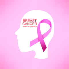 Pink ribbon breast cancer awareness symbol icon vector illustrat