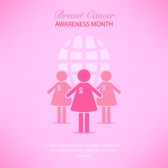 Pink ribbon breast cancer awareness symbol icon vector illustrat