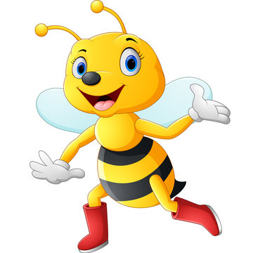 Cute bee cartoon waving