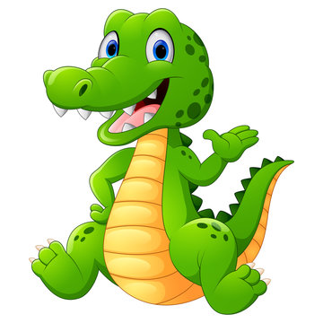 Cute crocodile sitting cartoon Stock Vector | Adobe Stock