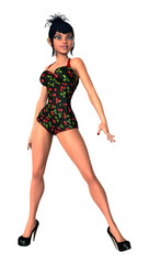 3D Rendering Pinup Girl on White