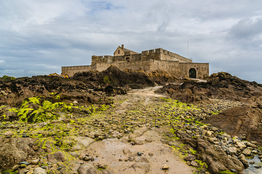 Fort National on tidal island Petit Be in Saint-Malo, France.