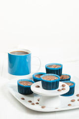 Homemade Chocolate Cheesecakes In Blue Paper Cases. Chocolate Ch