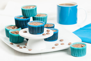 Homemade Chocolate Cheesecakes In Blue Paper Cases. Chocolate Ch