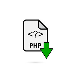 PHP file with green arrow download button on white background vector
