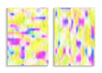 Blurred bright multicolor backgrounds. Cheerful festive design. Creative texture for book cover, flyers, brochures, posters. Business print template. Set patterns for creative design. Vector A4 size.