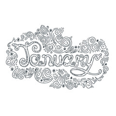 Month callygraphy lettering line illustration.