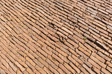 Old inlaid brick paving, Old  paving made of red bricks. Background concept. Architecture concept.