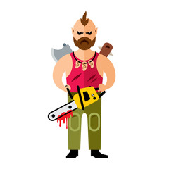 Vector Comic Crazy maniac. Halloween Scene. Flat style colorful Cartoon illustration