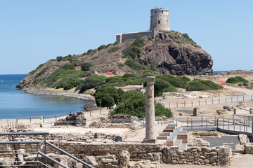 Ancient spanish tower of Coltellazzo, Nora, Pula, Sardinia, Italy
 - obrazy, fototapety, plakaty