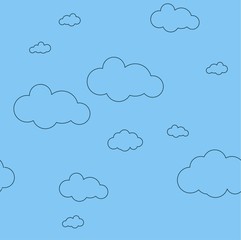 Blue sky with clouds, vector seamless background