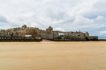 Fototapeta na wymiar View of ancient city Saint-Malo from Fort National. France.