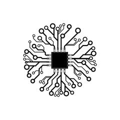 Vector circuit board circle with chip in the center