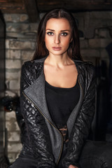 girl in black leather jackets 
