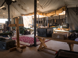 On the inside a army tent